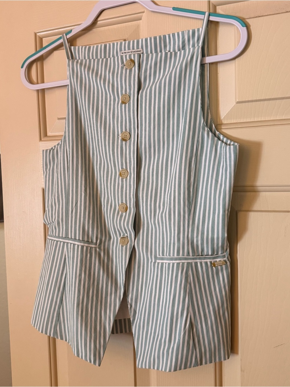 Scotch & soda green and white striped button up vest tank